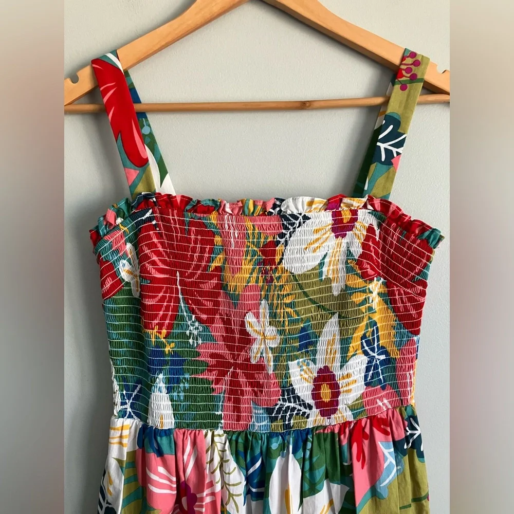 SUGAR + LIPS Colorful Floral Smocked Tiered Cotton Mini Dress Size M (Like a S) - Picture 4 of 11